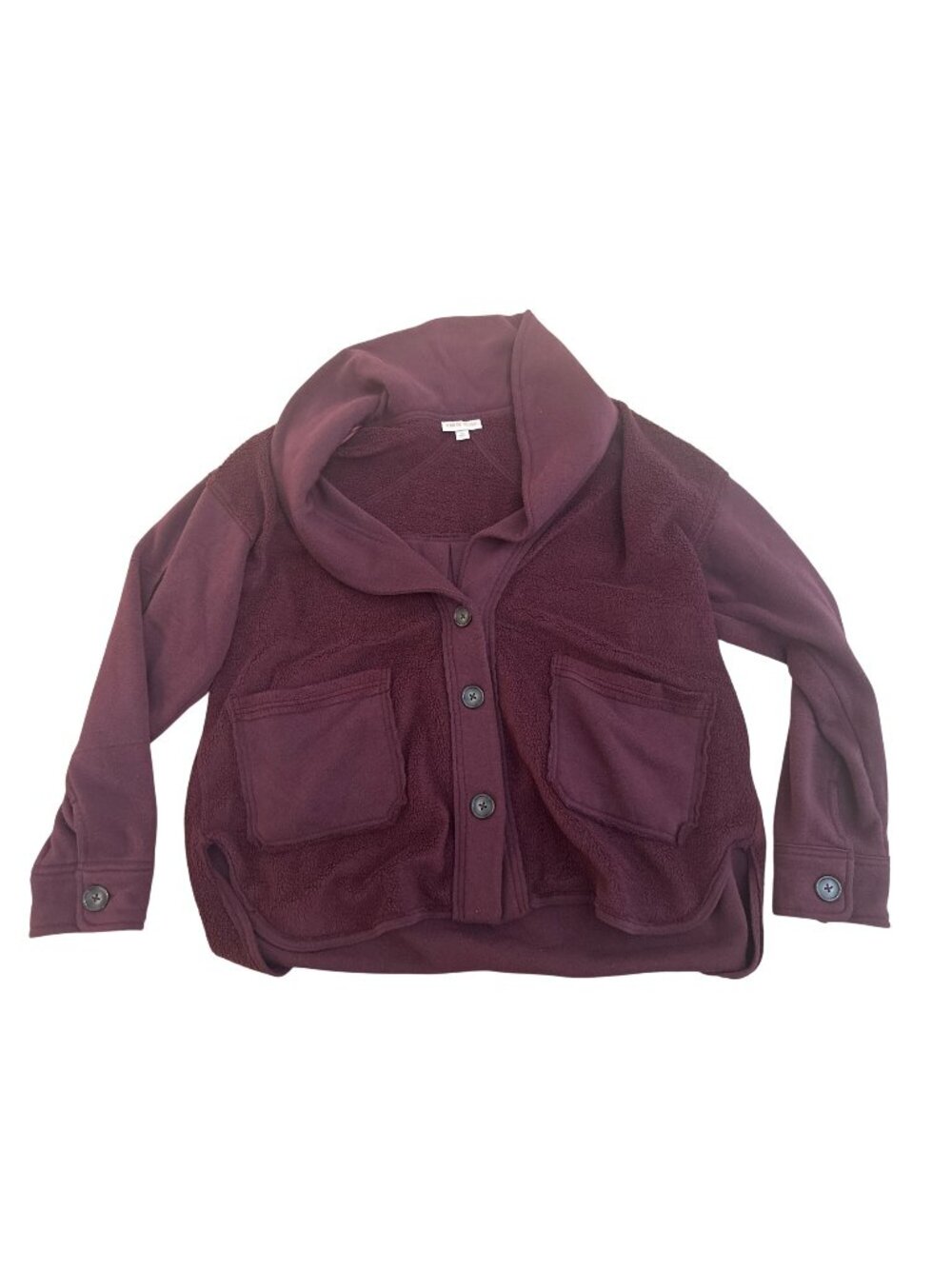 Knox Rose Womens Jacket Coat XL Burgundy Button-Up Sherpa Pockets Cozy Soft